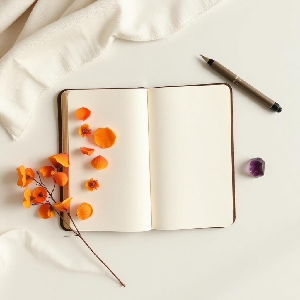 Journal ouvert avec stylo et pétales d'oranger