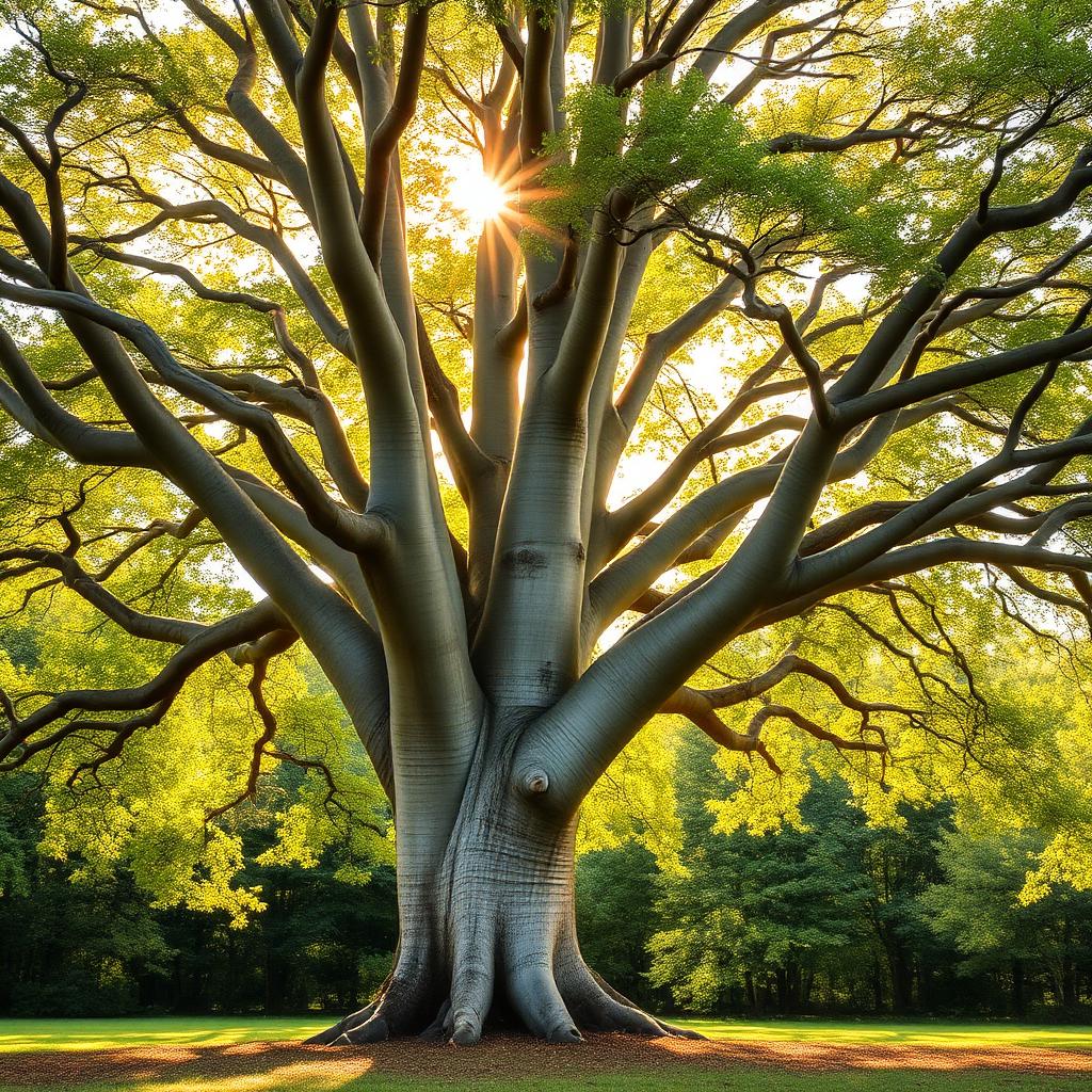 Hêtre majestueux dans une lumière dorée